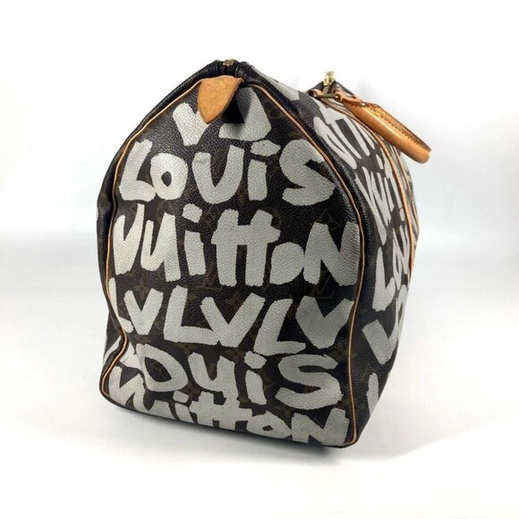 LOUIS VUITTON M92197 Monogram Graffiti Keepall50 Duffle Travel Bag Brown/White - Picture 8 of 13